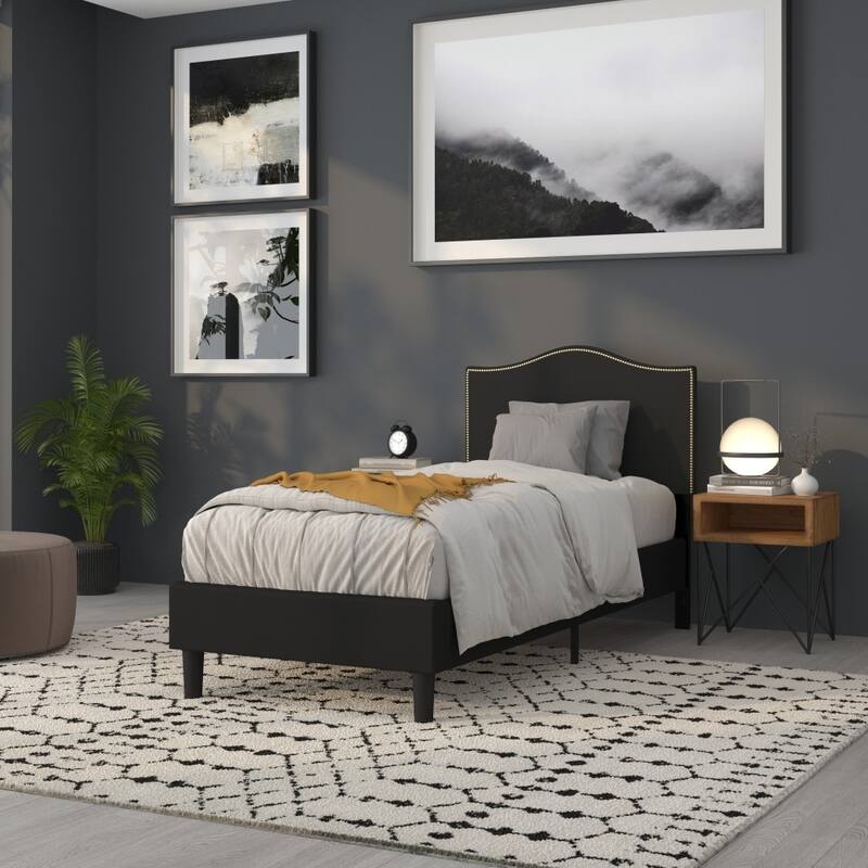 Arched Upholstered Headboard with Nailhead Trim