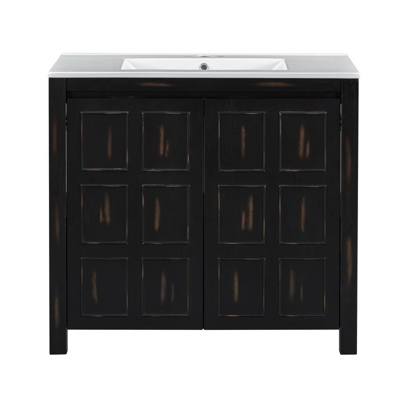 Retro Style 36" Bathroom Vanity with Sink Set, Freestanding Soft-Close Bathroom Storage Cabinet with Adjustable Shelf