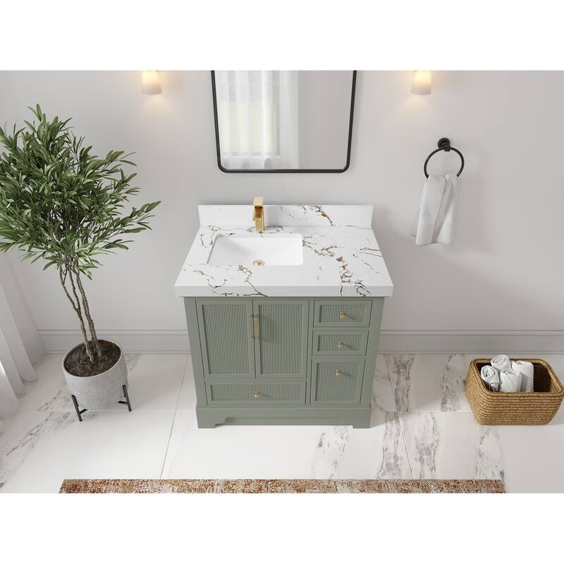 Willow Collections 36 in. W x 22 in. D Alys Left Offset Sink Bathroom Vanity with Countertop - 2"Viola Brown - Evergreen