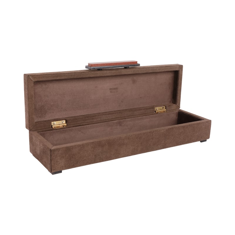 Elegant Decorative Box with Lid in Faux Leather - 18", Black & Brown - 18.0"