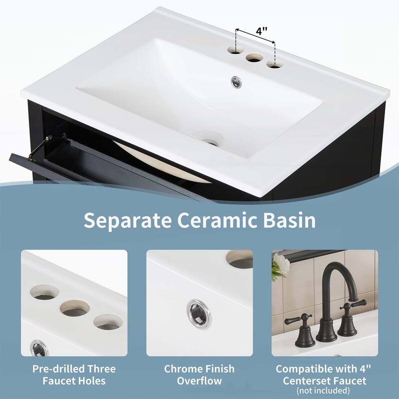 24" Black Bathroom Vanity with Sink