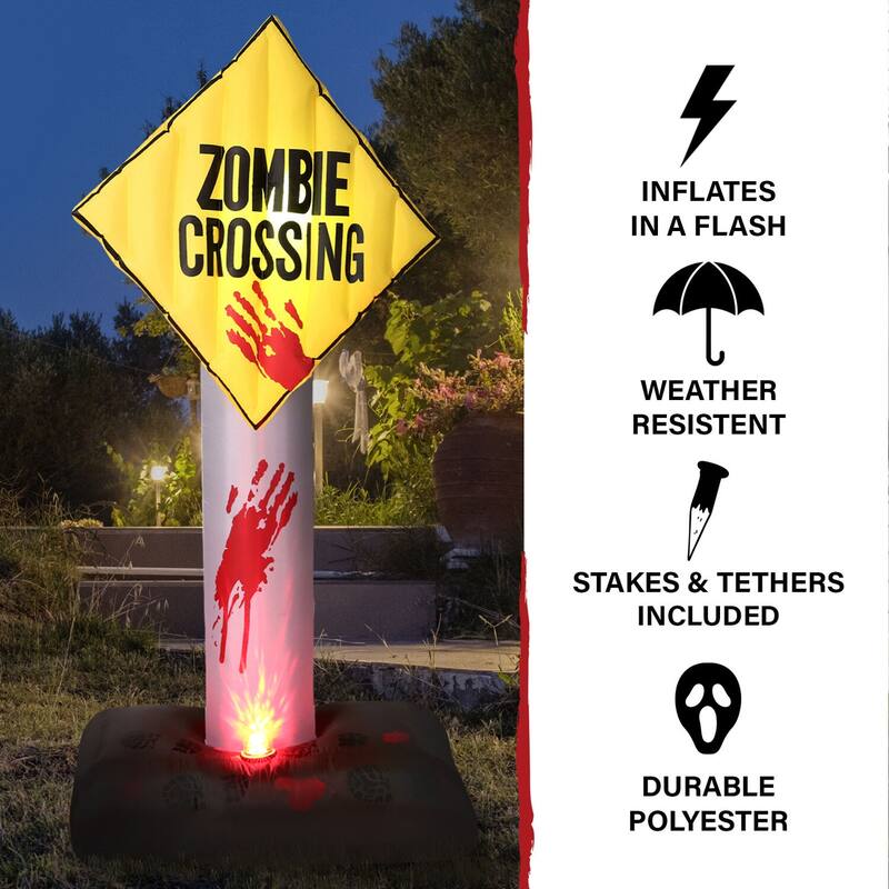 Haunted Hill Farm 6-ft. Prelit Inflatable Zombie Crossing Sign