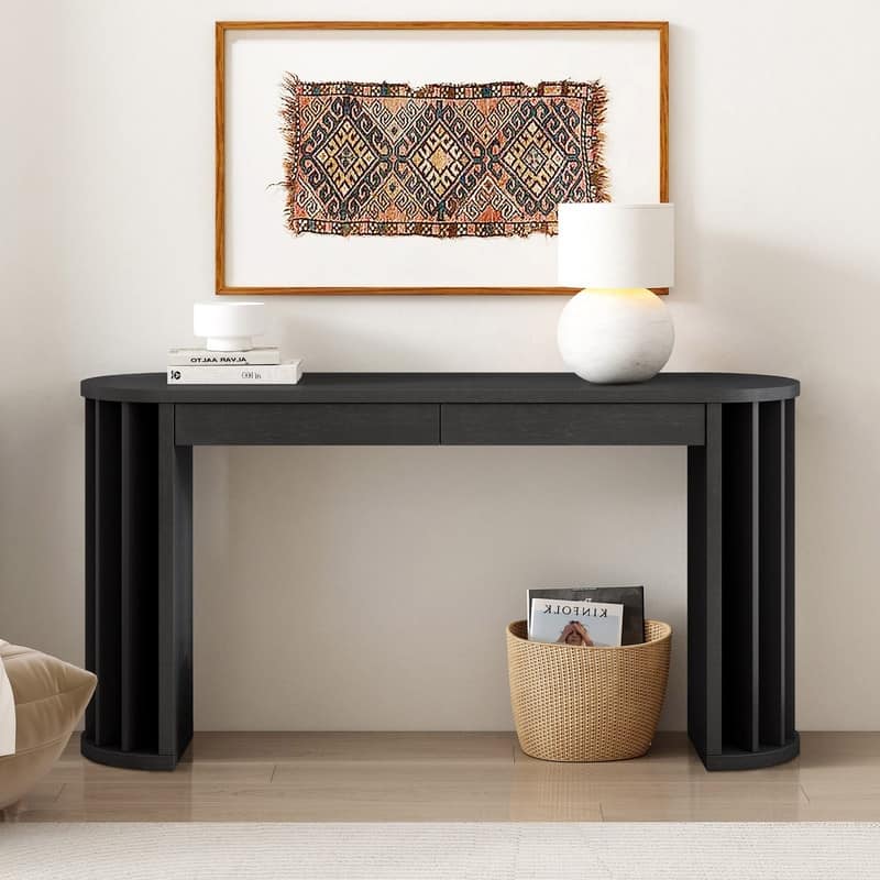 59" Curved Console Table with Straight Line Design for Living Room or Entryway Storage