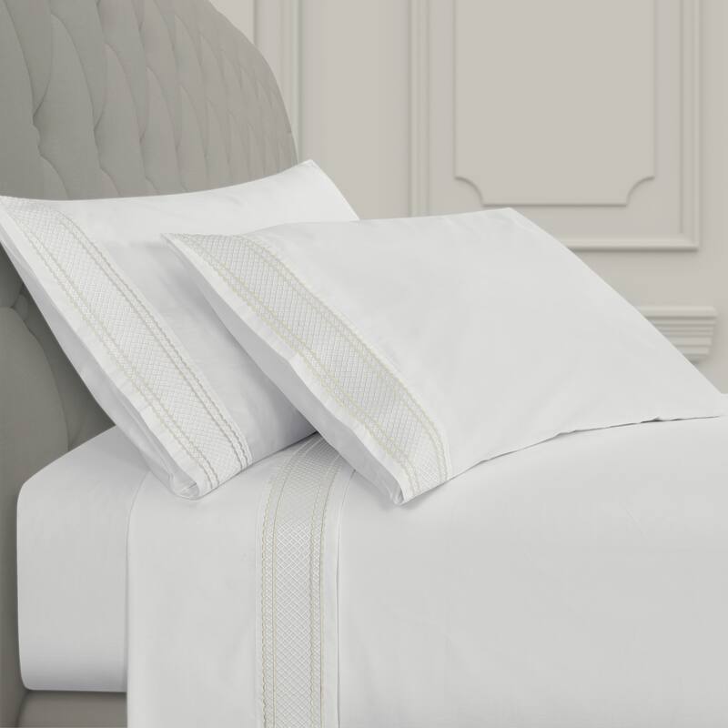 J. Queen New York Monarch Embroidered Sheet Set - King - White
