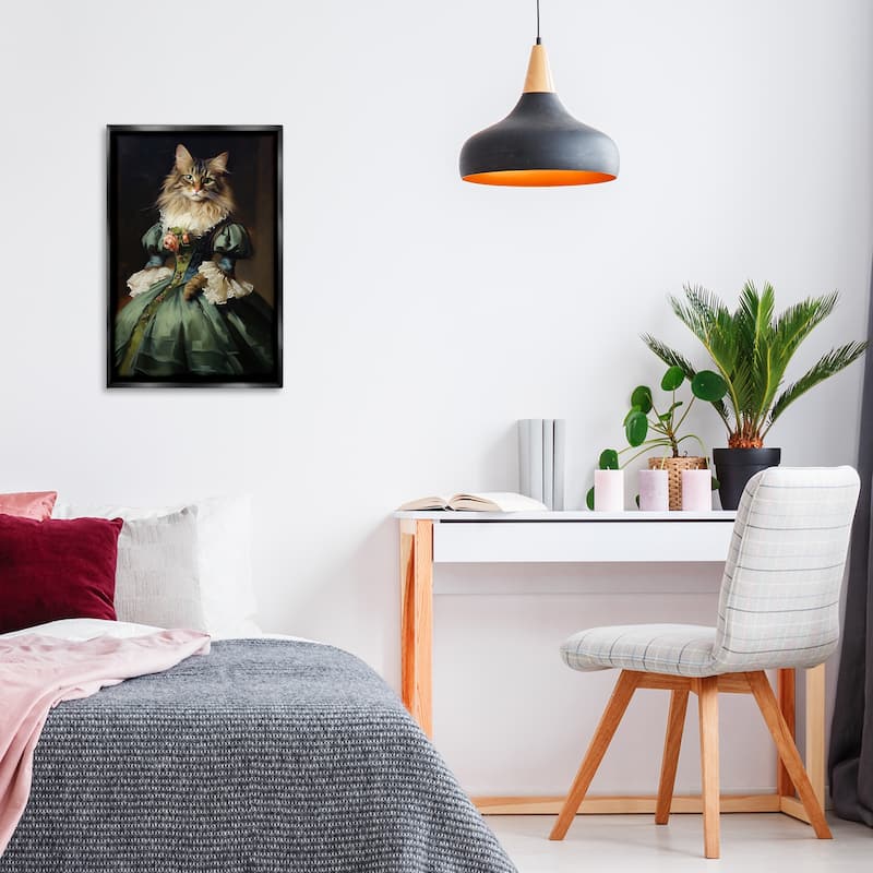 Stupell Cat in Elegant Dress Framed Floater Canvas Wall Art Design By Wumples