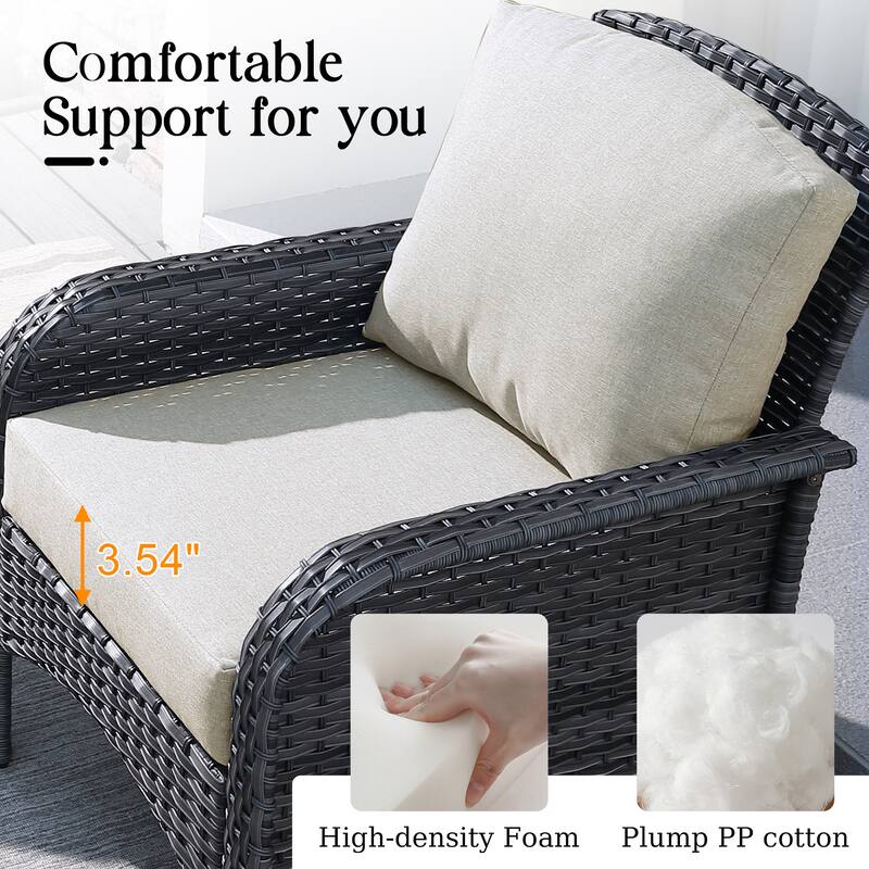 HOOOWOOO 2-piece Outdoor Rattan Wicker Loveseat Sofa with Coffee Table