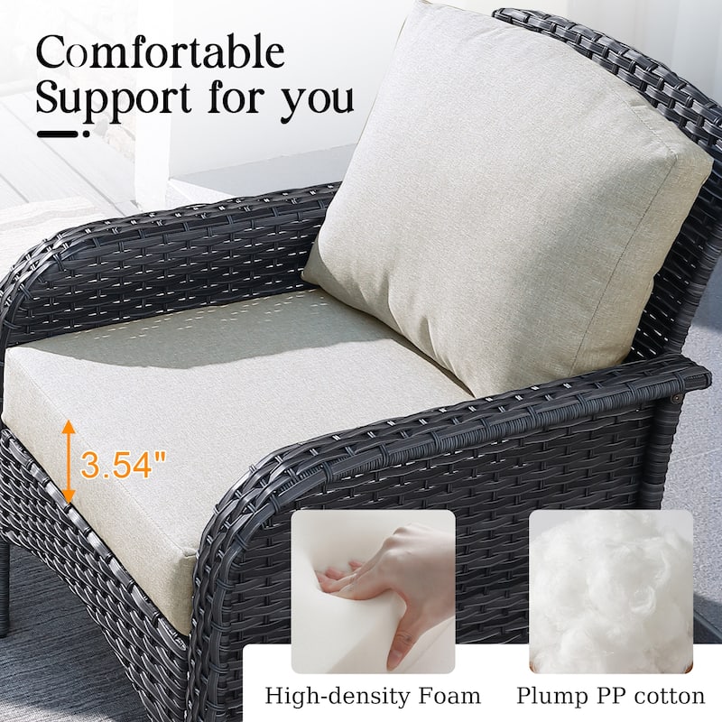 HOOOWOOO 4-piece Wicker Outdoor Conversation Set with Glass Coffee Table