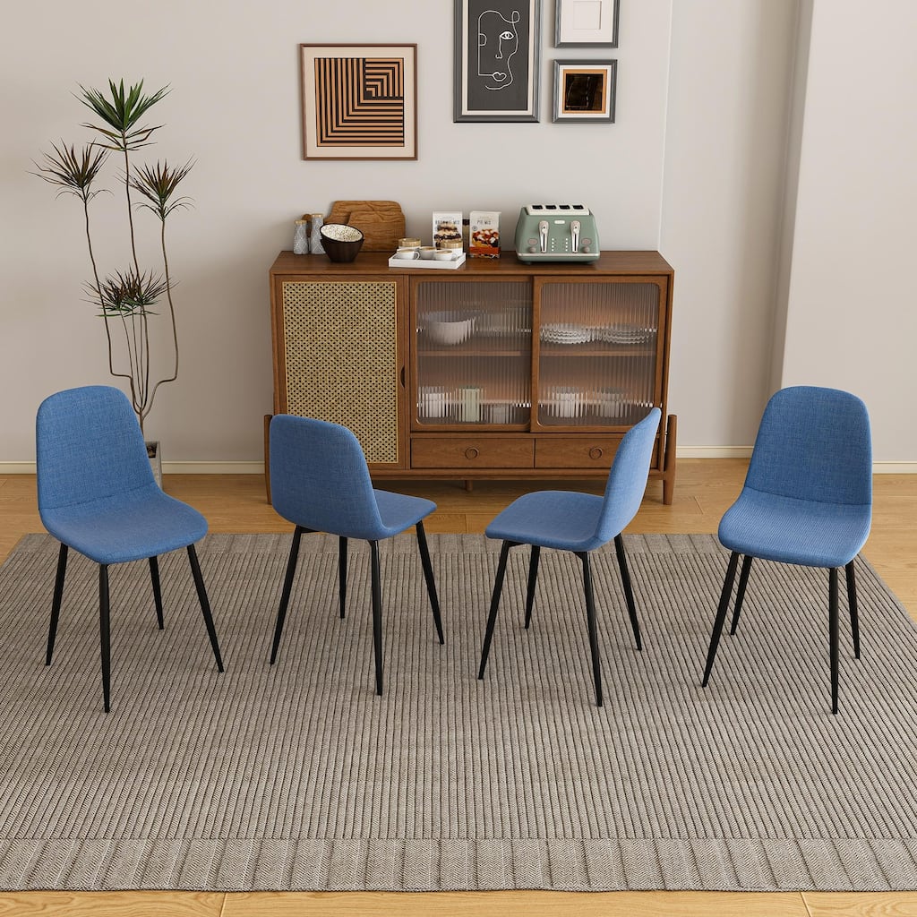 Set of 4 Modern Knit Fabric Dining Chairs with Iron Legs - Restaurant Seating, Comfortable Upholstered Armless Side Chair