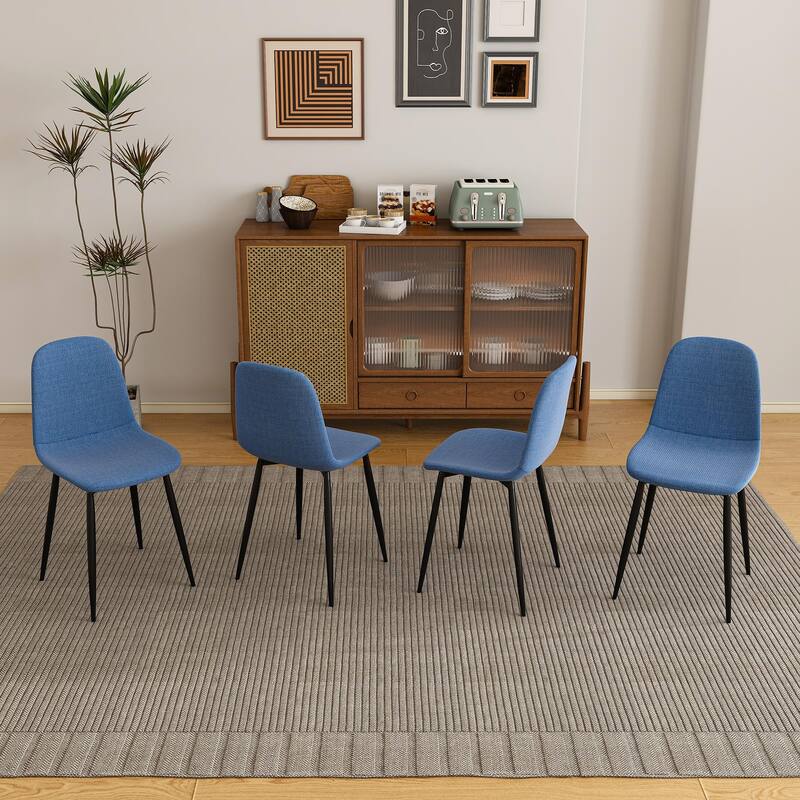 Set of 4 Modern Knit Fabric Dining Chairs with Iron Legs - Restaurant Seating, Comfortable Upholstered Armless Side Chair - Blue