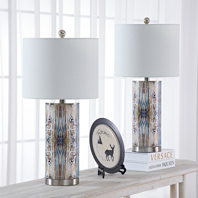 25.5" Blue/Nickel Bedside Table Lamp Set (Set of 2)