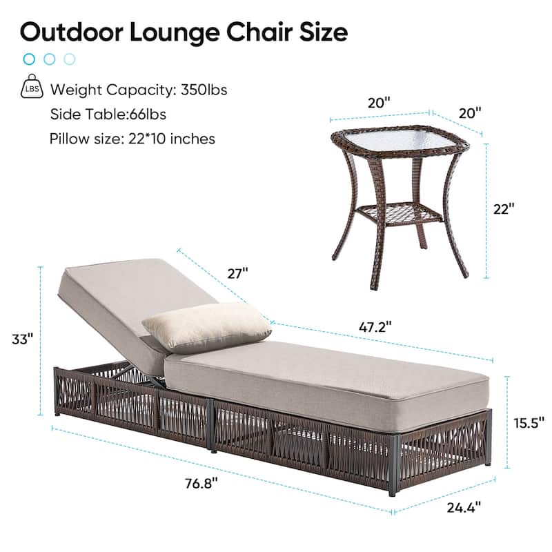 Pocassy 6 Pieces Patio Chaise Lounge Chair with Adjustable Backrest
