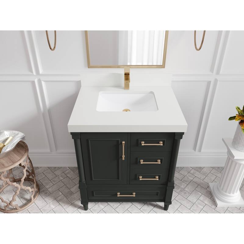 Willow Collections 30 in. W x 22 in. D Aberdeen Single Sink Bathroom Vanity with Countertop - 2" White Quartz - Black Top