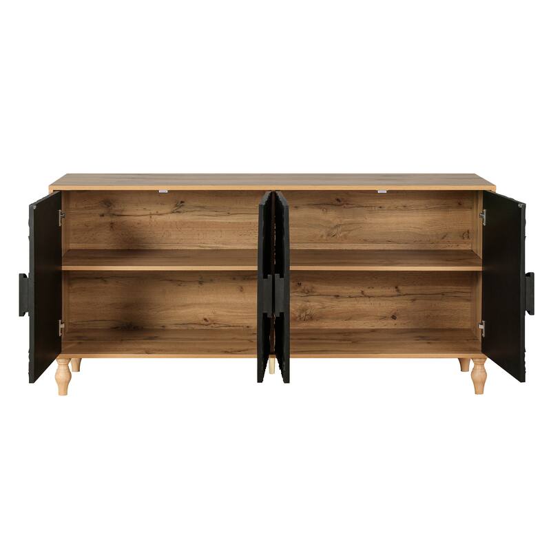 Carved Symmetrical Design Door Sideboard