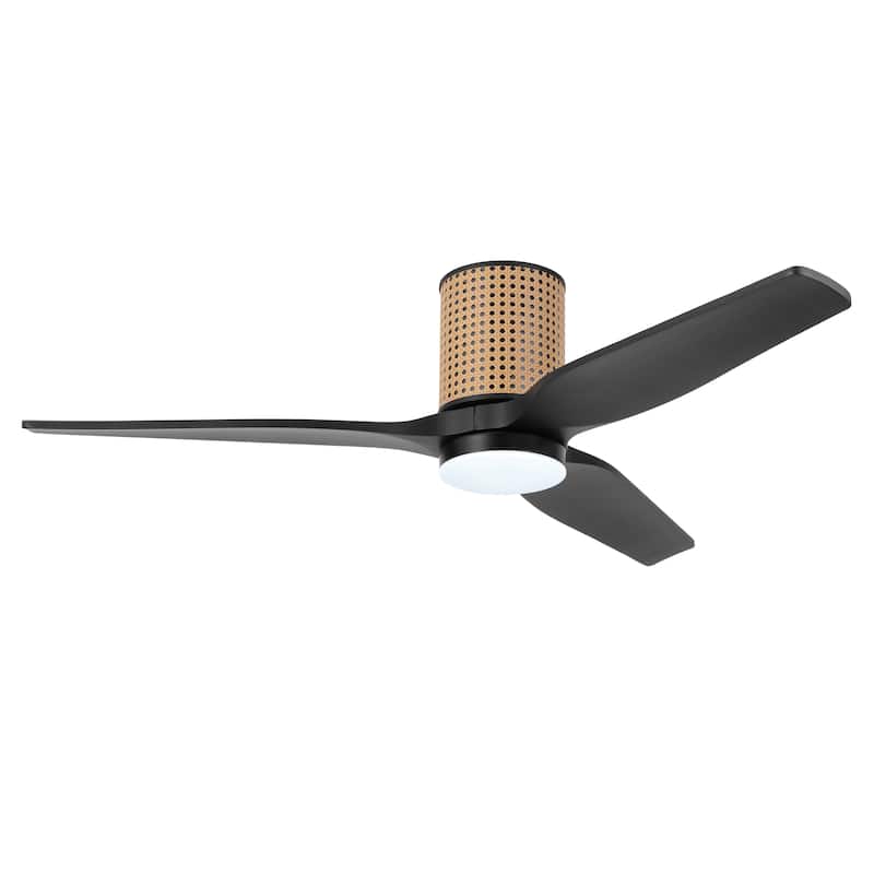 MLiAN 52 In. 3 Solid Wood Blades Flush Mount Ceiling Fan with Light Kit - 52"
