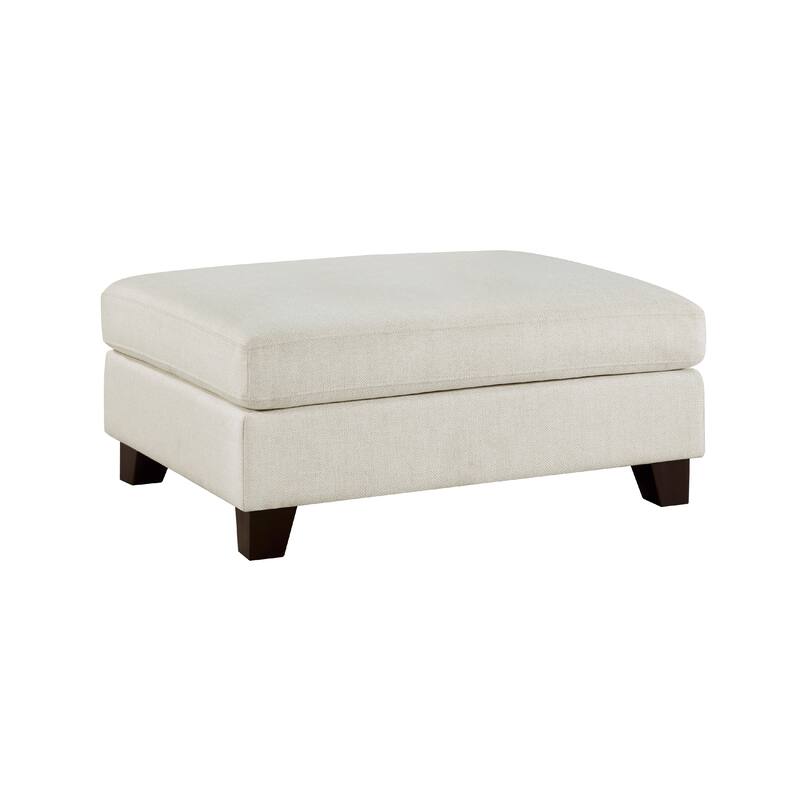 Bior Accent Ottoman, Ivory Fabric Upholstery, Solid Wood Legs, 41 Inch