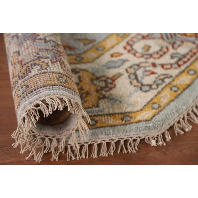 Light Blue Heriz Serapi Indian Octagon Rug Handmade Wool Carpet - 5'10"x 5'10"