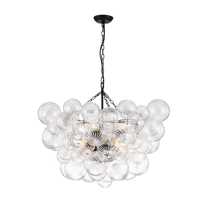 Luxury Ribbed Glass Globe Cluster Bubble Chandelier - Brass, Nickel