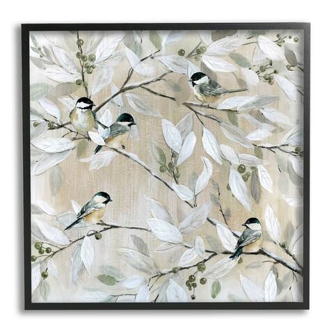 Stupell Industries Chickadee Birds on Tree Branches Soft Berry Fruits Framed Wall Art