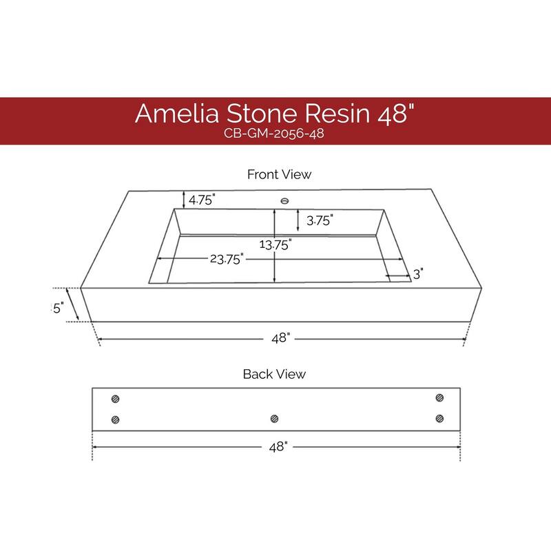 Amelia 36" - 72" Solid Surface Bathroom Vanity Top