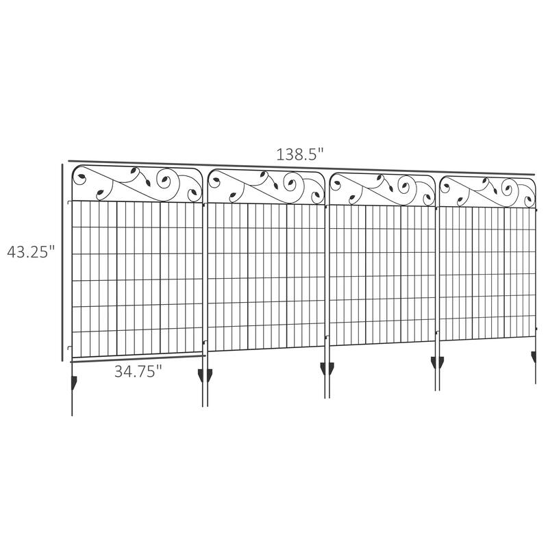 Outsunny Garden Fence, 4 Pack Metal Fence Panels, 11.5', Rust-Resistant Animal Barrier & Decorative Border Flower Edging