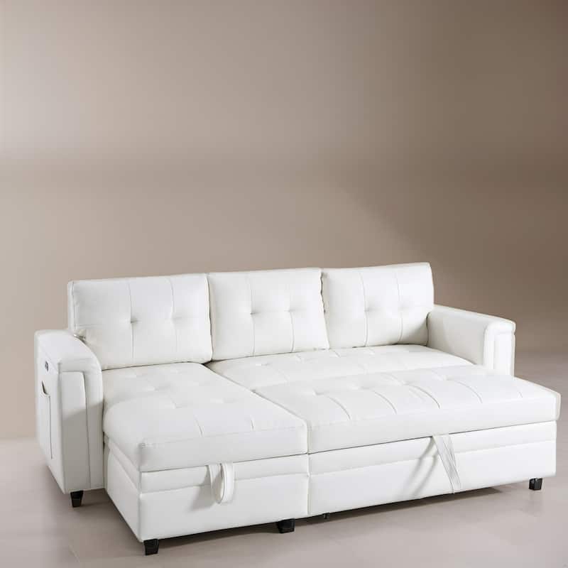 Convertible L-Shaped Sectional Sleeper Sofa with USB & Pull-Out Bed