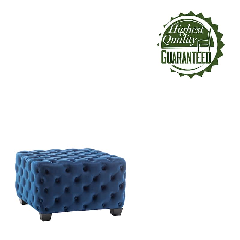 Porthos Home Emmi Velvet Button Tufted Square Ottoman with Rubberwood Legs