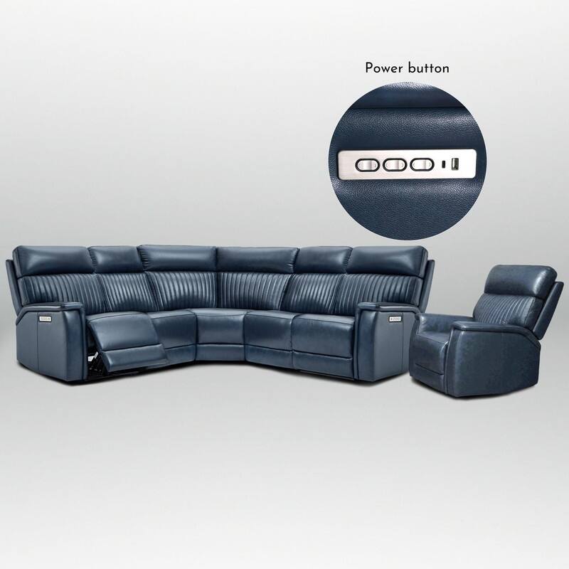 105" W Genuine Leather Power Reclining Sectional and Recliner Sofa Set with USB&USB-C Port, 2 Stationary Armlesschairs