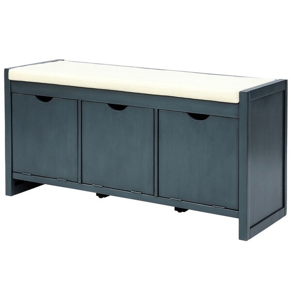 Entryway Storage Bench,Cushion&3 Flip Lock Cabinet,Living Room