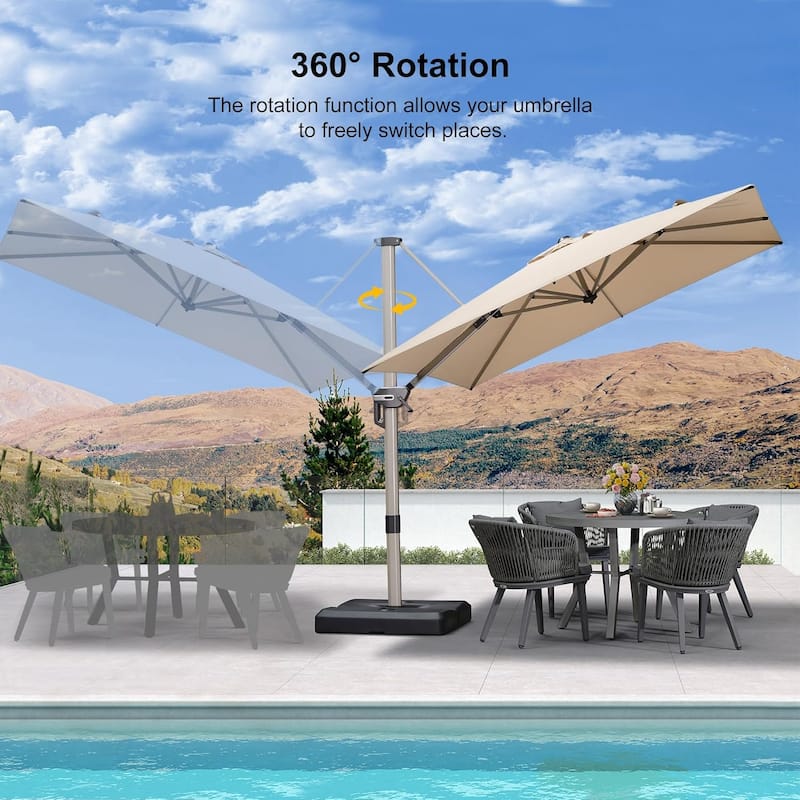PURPLE LEAF Elegant Champagne-Gold Patio Cantilever Umbrella Adjustable Offset Umbrella With Base