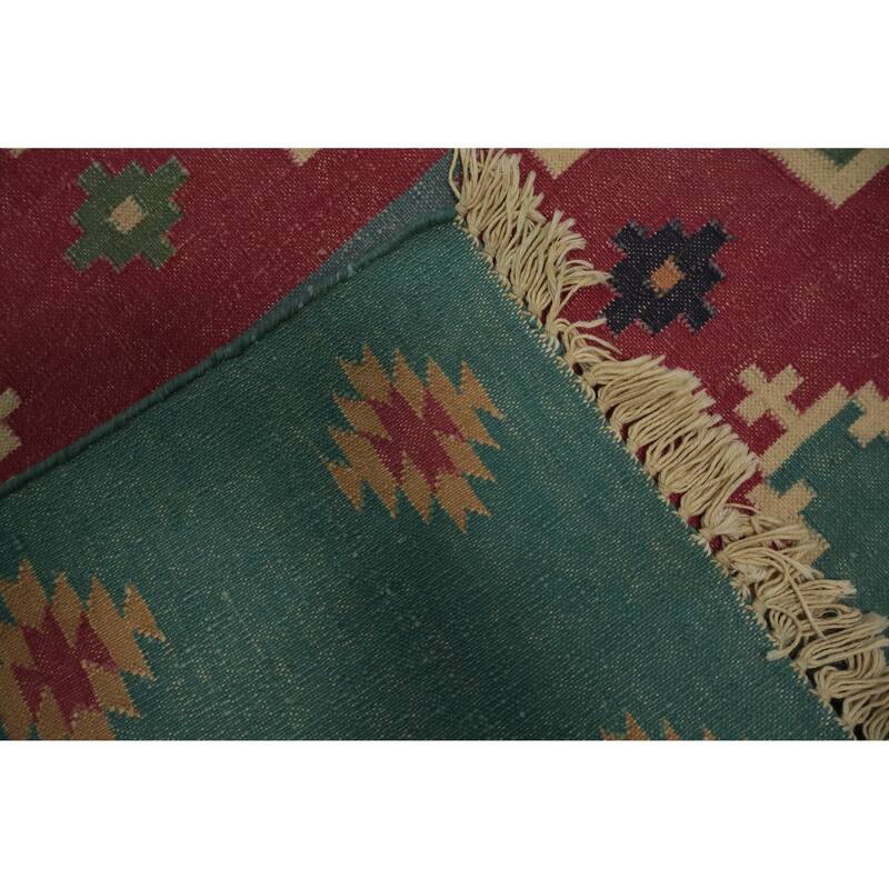 Hand Woven Oriental 100% Wool Carpet Southwestern Geometric Pink Kilim Area Rug - 5' 11'' X 4' 0''