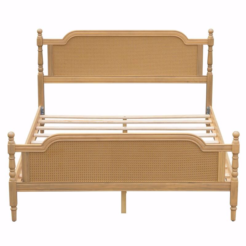 Traditional Style Rattan Bed Frame - No Box Spring Needed