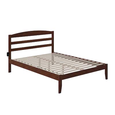 Queen Platform Bed - Victorian Style Bed Frame with Headboard & Slats - Walnut Finish