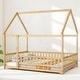 preview thumbnail 17 of 36, Twin / Full Size Wooden House Bed with Fence and Roof bed Frame, Montessori Style Floor Bed for Kids
