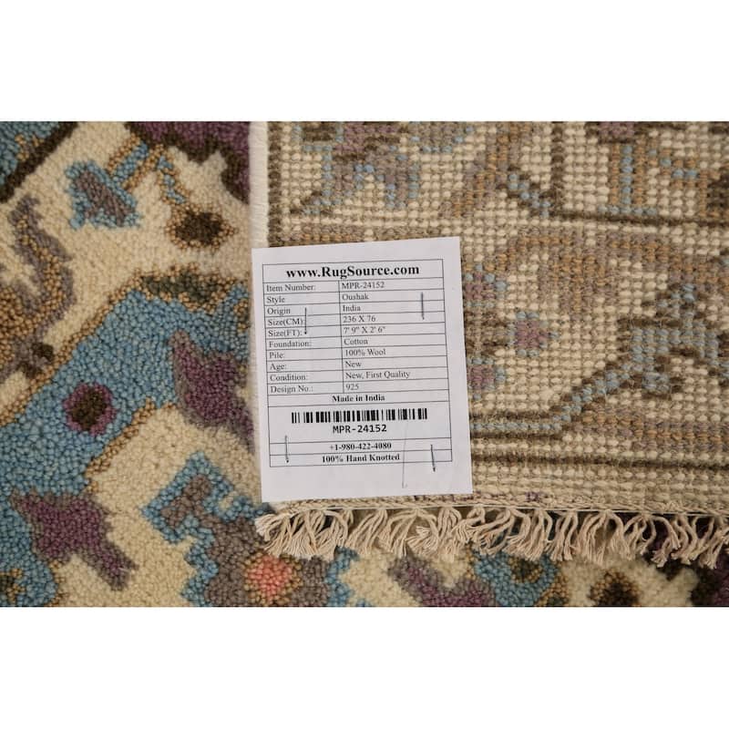 All-Over Floral Oushak Indian Runner Rug Hand-Knotted Wool Carpet - 2'6"x 7'9"