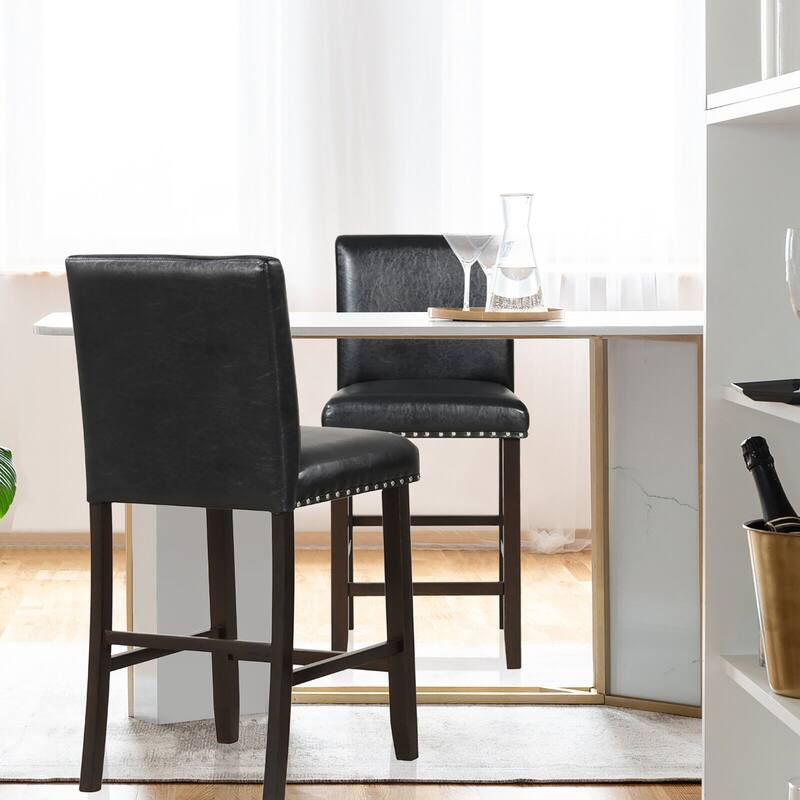 Gymax Set of 4 Bar Stools PVC Leather Counter Height Chairs for