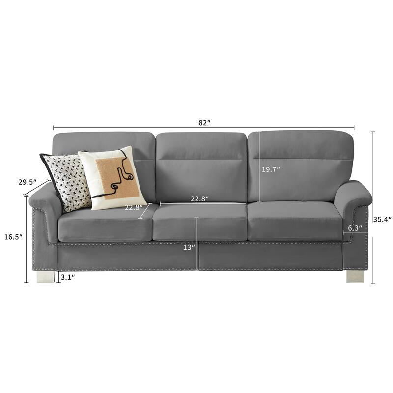 GDFStudio - Modern Snowfleece 3-Seater 82" Sofa with Rolled Arms