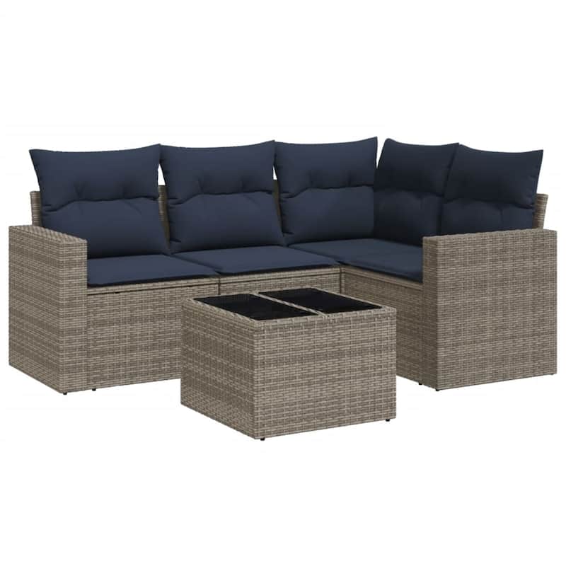 vidaXL Patio Sofa Set with Cushions Outdoor Conversation Furniture Poly Rattan - 25.8" x 24.4" x 27.2"