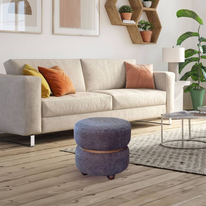 Double Pouf Round Upholstered Vanity Stool and Ottoman Foot Rest