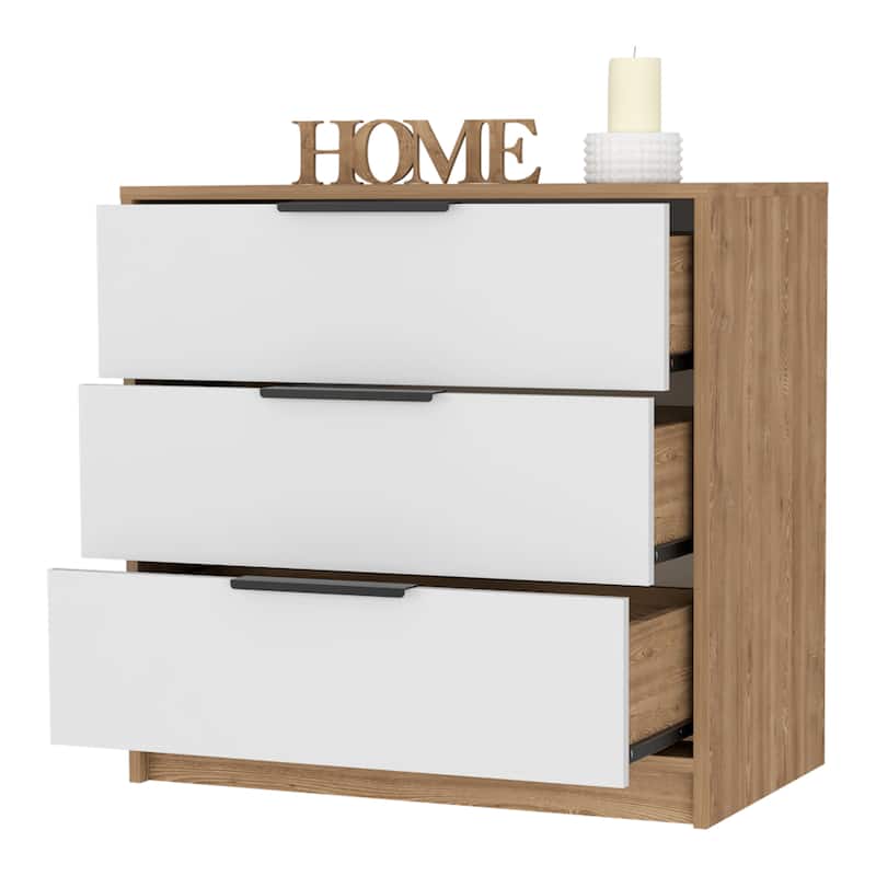 3 Drawers Dresser with Superior Top, White / Pine Finish - White - 3-drawer