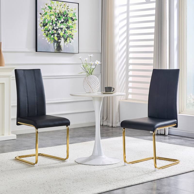 4-Pack PU Upholstered Dining Chairs - Modern High-Back Side Chairs with Luxury Gold-Plated Iron Tube Legs for Dining Room