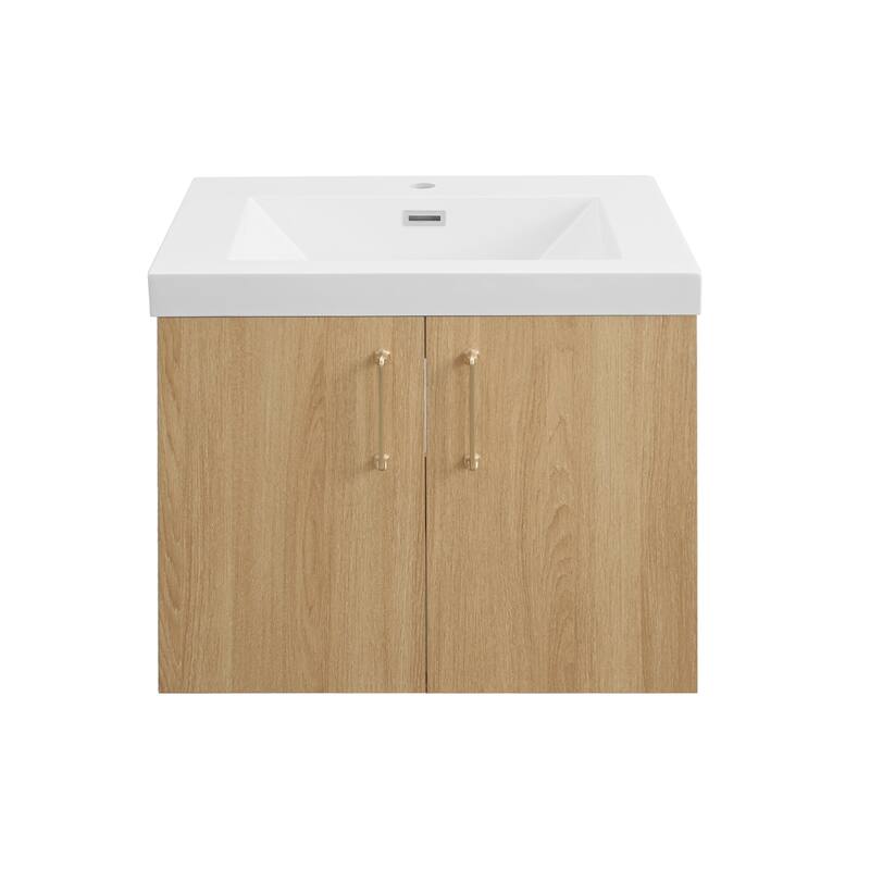 Prismella 24" 30" Wall-Mount Bathroom Vanity in Oak with Top