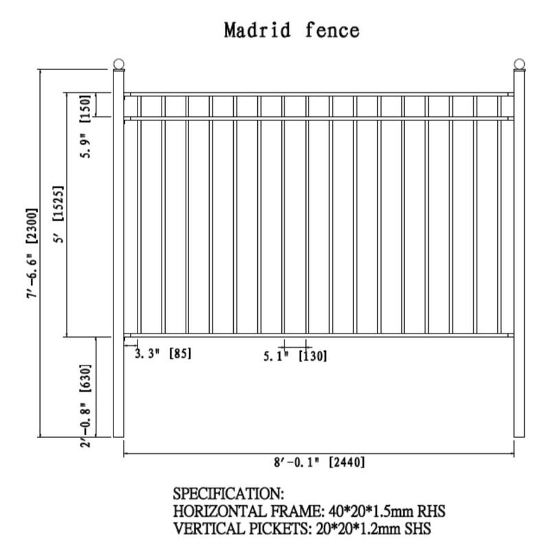 ALEKO Iron Wrought Yard Garden Privacy Fence Panel 8'x5' Black Madrid Style