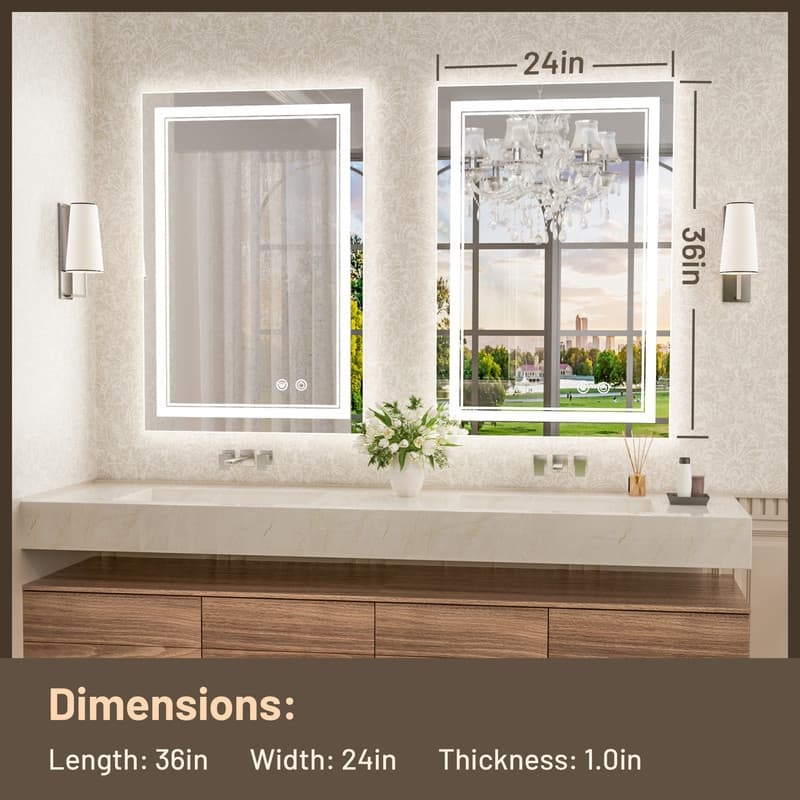 KEONJINN LED Lighted Bathroom Vanity Mirror 3 Colors Lights Wall Mirror