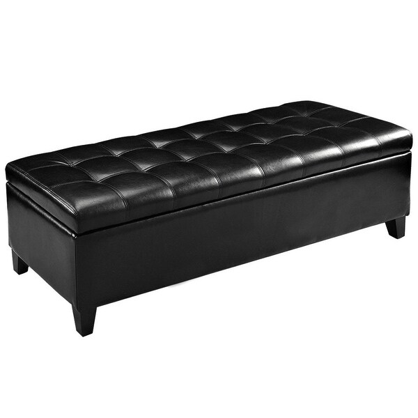 51" Storage Ottoman Bench PU Leather Tufted Rectangular Footstool - Black