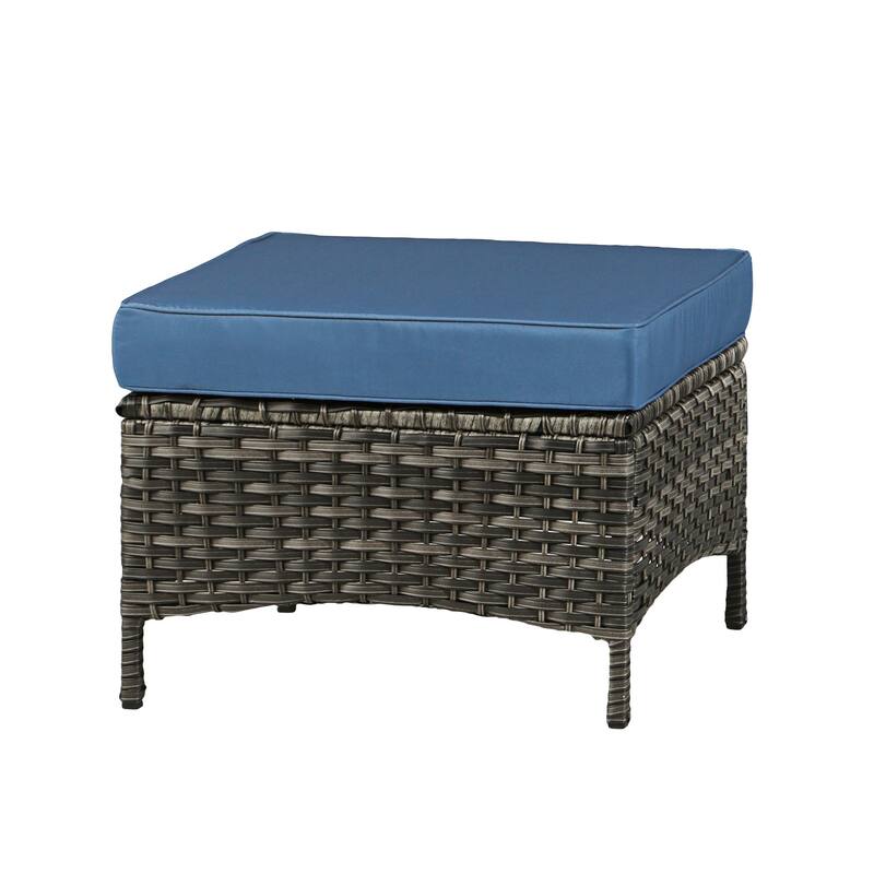 Outdoor Rattan Wicker cushioned Footstool Ottomans Set of 2
