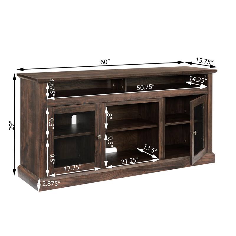 Contemporary TV Media Stand Modern Entertainment Console with 18" Fireplace Insert for TV Up to 65", Storage Space.