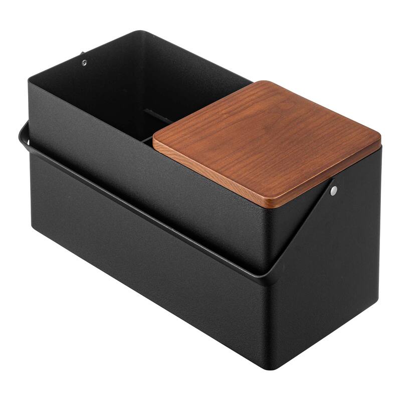 Yamazaki Home Makeup Organizer with Mirror, Steel and Wood, Holds 3.3 lbs - L 5.91 x W 12.2 x H 6.18 inches - Black