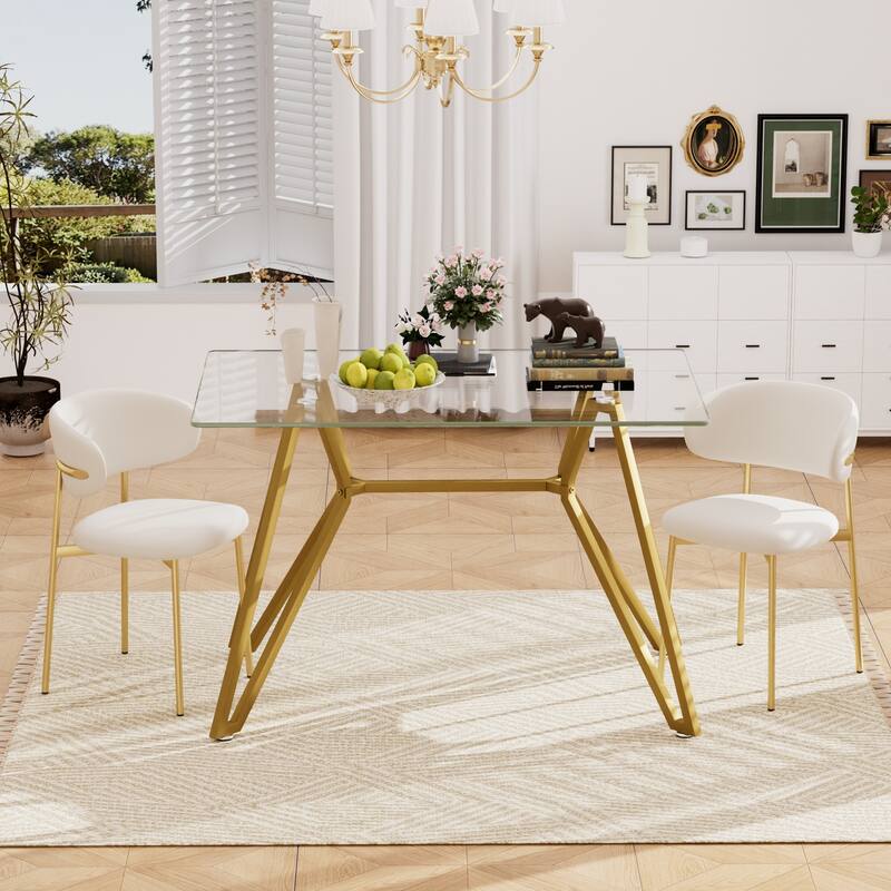 Glass Dining Table, Tempered Glass Tabletop and Metal Legs, Modern Style Glass Kitchen Table
