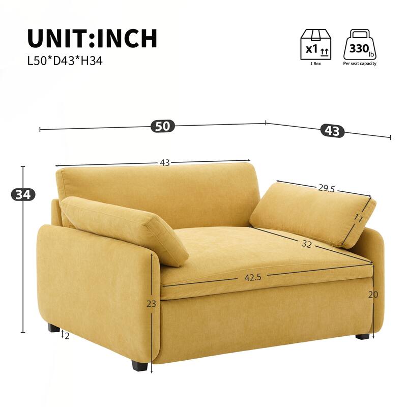 Oversized Chenille Single Sofa Chair,Wide and Deep Seat Accent Chair,Modern Upholstered Comfy Armchair