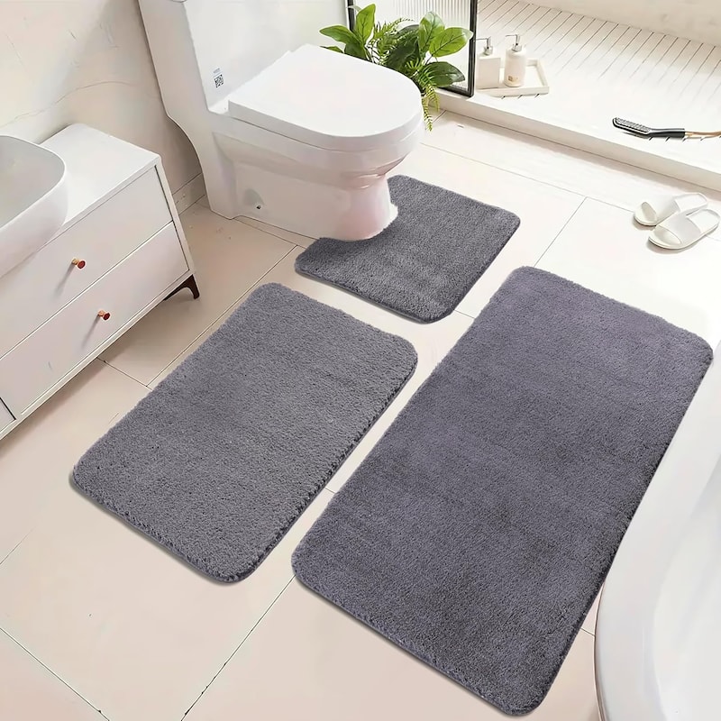 3 Piece Bathroom Rugs Set - Non-Slip Bath Rugs for Bathroom Floor